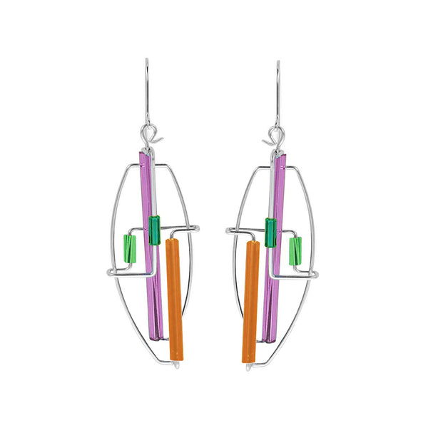 Barbie Levy Abstract Oval Earrings With Orange Green Purple