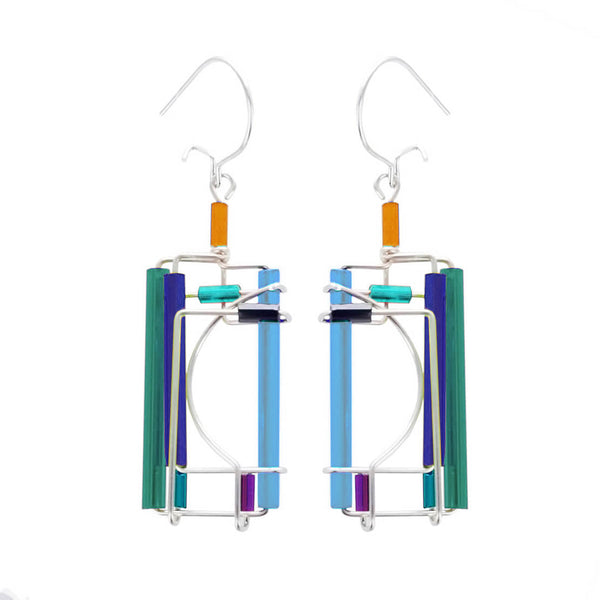 Barbie Levy Colorful Rectangle Silver Curve Earrings