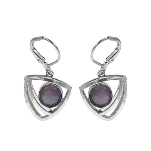 Christophe Poly Gentle Geometry Soft Edge Triangle With Purple Lever Back Earrings