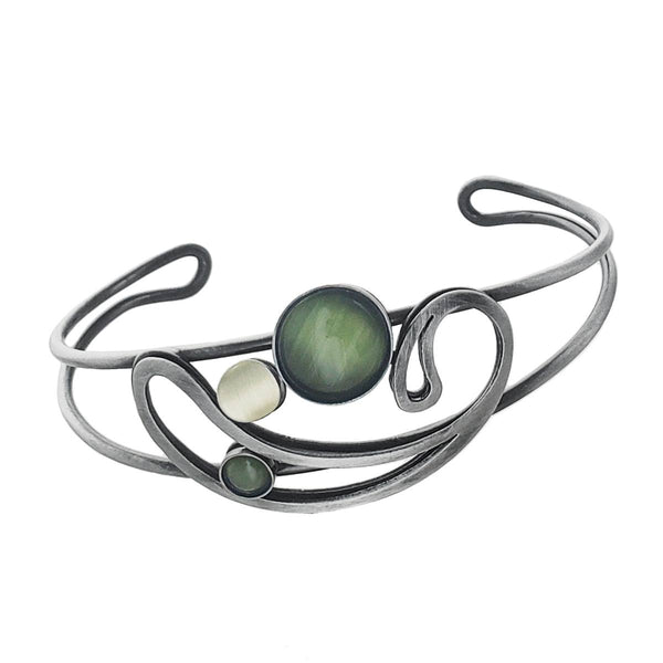 Christophe Poly Open Flourish Silver Green Cuff Bracelet