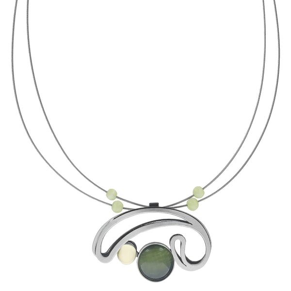 Christophe Poly Open Flourish Silver Green Necklace 