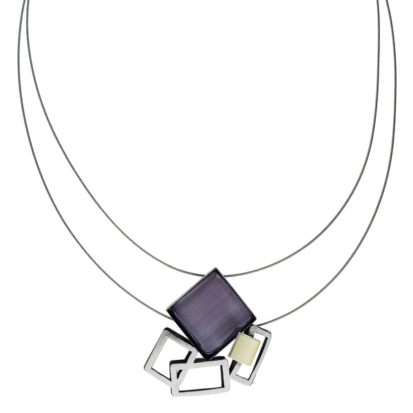 Christophe Poly Purple Tumbling Rectangles Wire Necklace