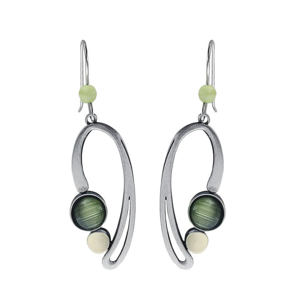 Christophe Poly Sculpted Grace Green Glass Oval Earrings