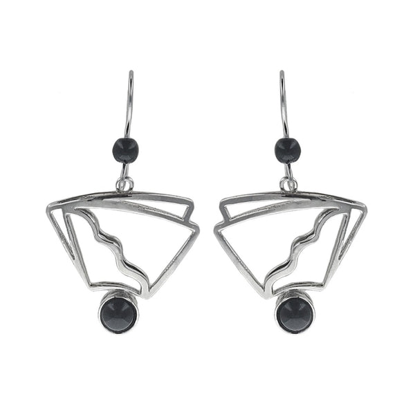 Christophe Poly Silver Dimensional Path With Black Earrings