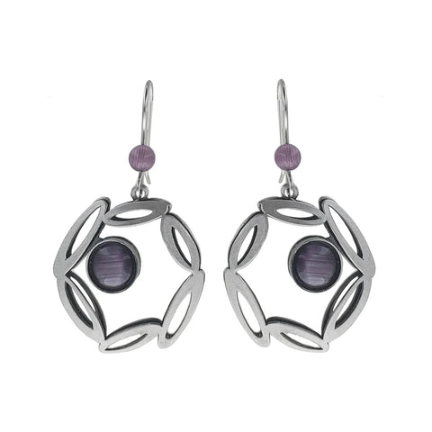 Christophe Poly Silver Whimsy Ovals Hoops With Purple Earrings 