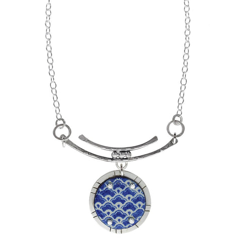 Cobalt Blue Arabesque Geometric Pendant Necklace 