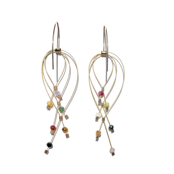 Draping Lattice Tourmaline Gold Wire Earrings