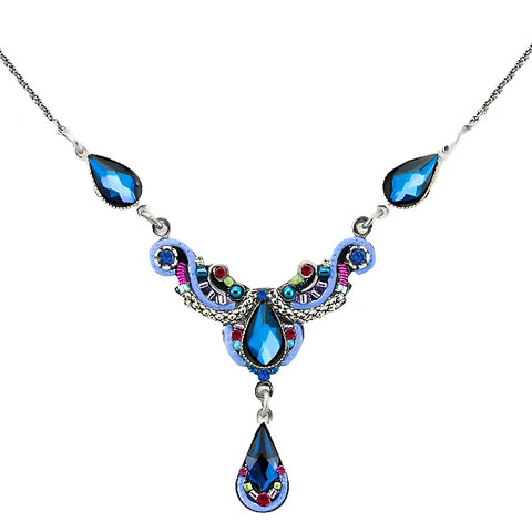 Firefly Mosaic Scrolling Blue Crystal Enchantment Necklace