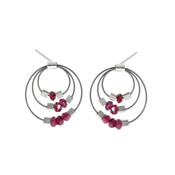 Garnet Triple Hoops Post Earrings