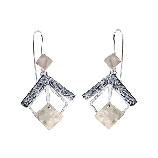 Israeli Dganit Hen Contemporary Silver Gold Angles Earrings