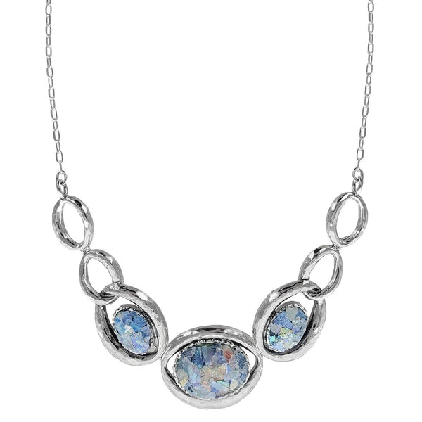 Israeli Iridescent Echoes Roman Glass Oval Hoops Necklace