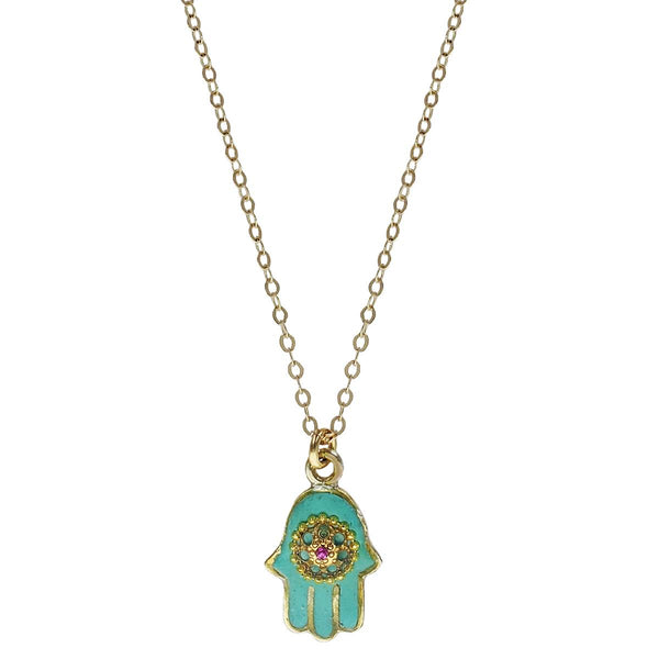 Israeli Minimalist Sea Green Hamsa Necklace 