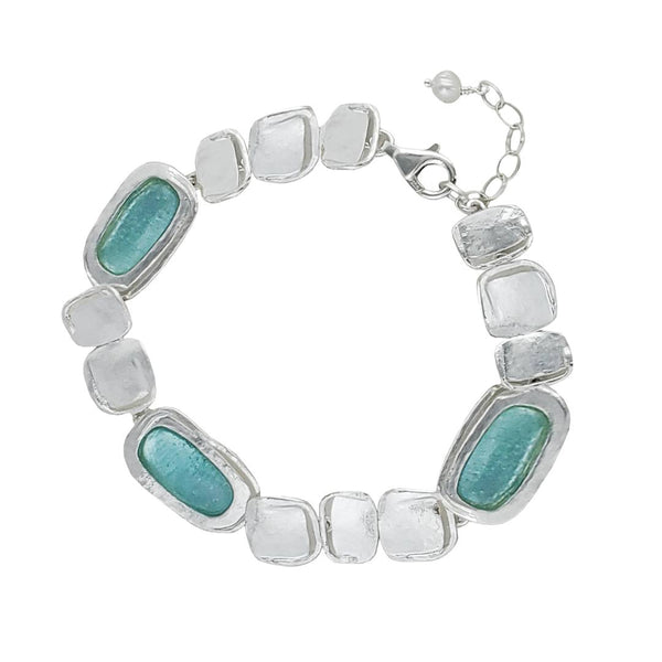  Israeli Reflective Pools Roman Glass Artisan Link Bracelet