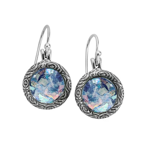 Israeli Roman Glass Etched Frame Earrings