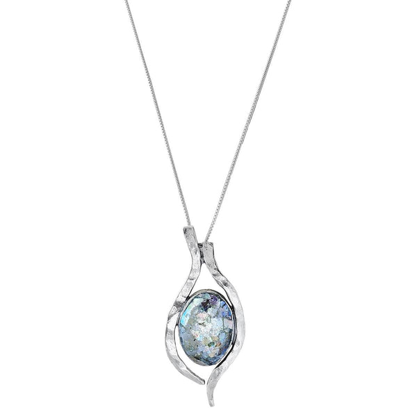 Israeli Roman Glass Gracefully Embraced Pendant Necklace 