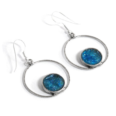 Israeli Roman Glass Hills Of Galilee Hoop Earrings