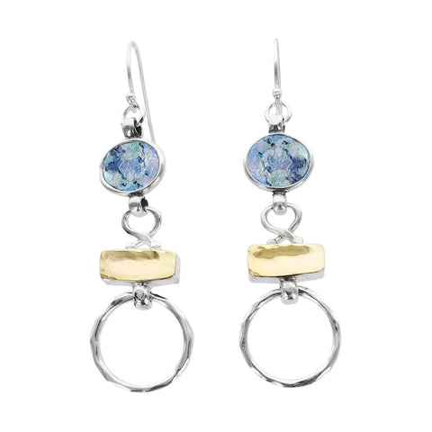 Israeli Roman Glass Hoop Mixed Metal Ithil Earrings