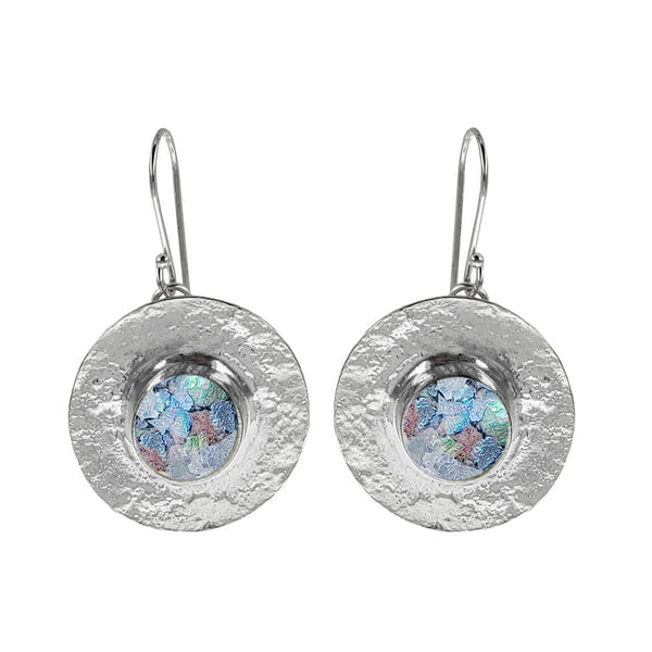 Israeli Speckled Opalescent Roman Glass Earrings