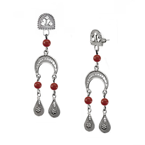 Israeli Yemenite Crescent Moon Carnelian Post Earrings