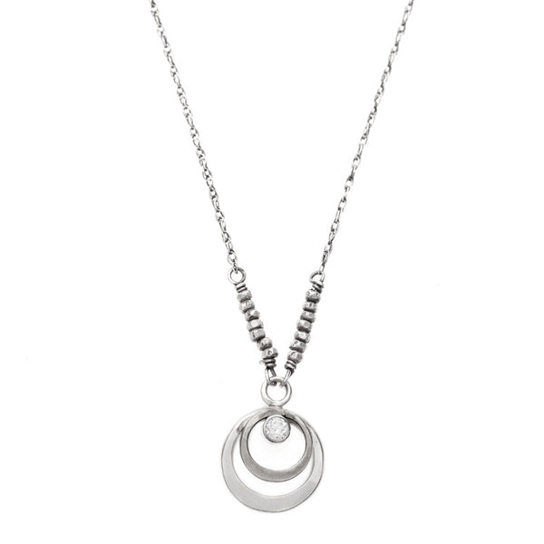 J And I Double Open CZ Circle Pendant Necklace