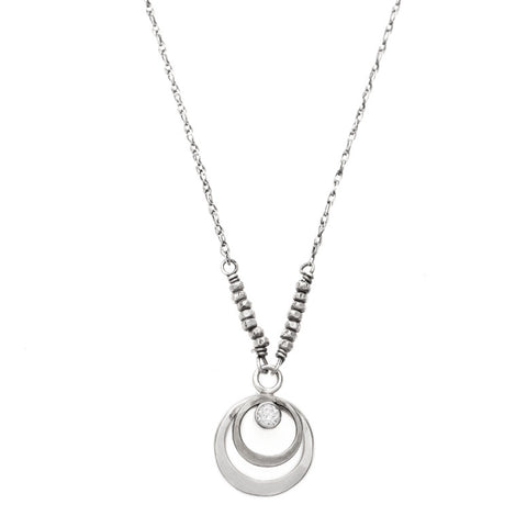 J And I Double Open CZ Circle Pendant Necklace