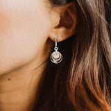 J & I Gold Circle Silver Cupped Disc Earrings On