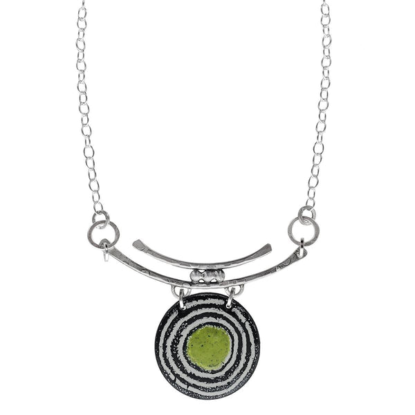 Lime Splash Enamel Sterling Silver Pendant Necklace