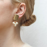 Marjorie Baer Statement Golden Pearl Cluster Clip Earrings On