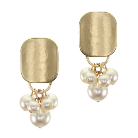 Marjorie Baer Statement Golden Pearl Cluster Clip Earrings