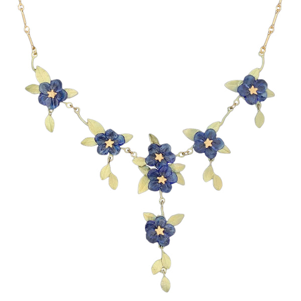 Michael Michaud Enchanted Blooms Blue Violet Cascading Flower Necklace