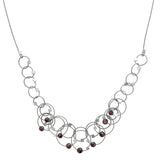 Minimalist Interlocking Silver Red Garnet Circles Necklace