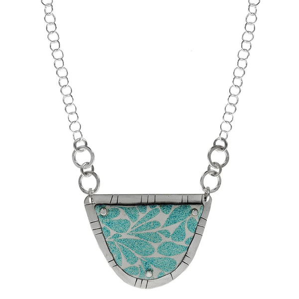 Natures Beauty Aqua Leaf Sterling Silver Pendant Necklace