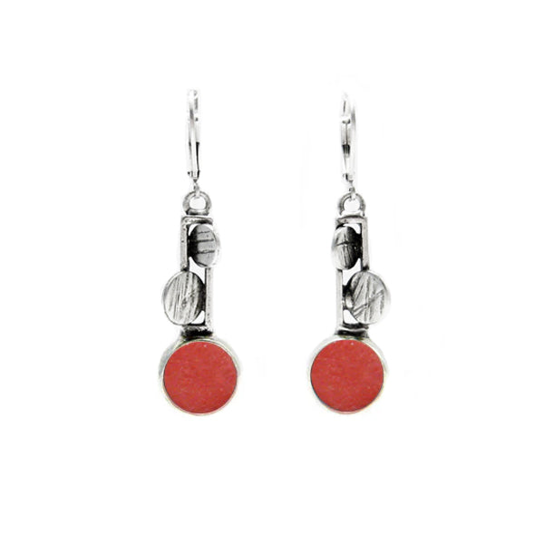 Osmose Angular Etched Circles With Red Earrings