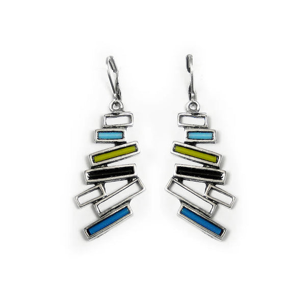 Osmose Cascading Rectangles Blue Green Black Earrings