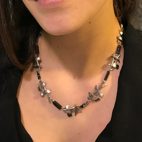 Osmose Onyx Obsidian Pearl Choker Necklace