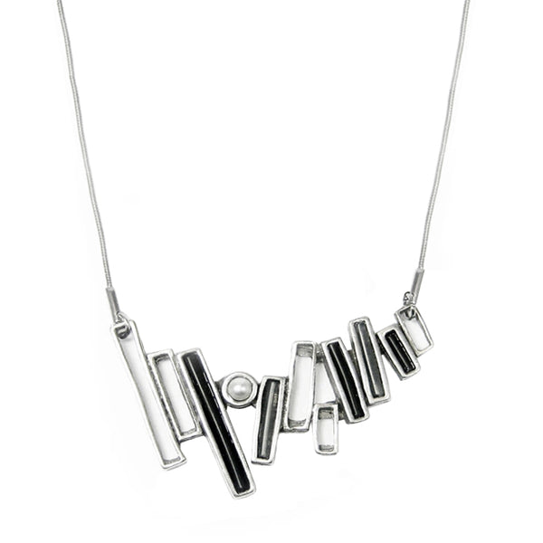 Osmose Tumbling Silver Black Rectangles Necklace