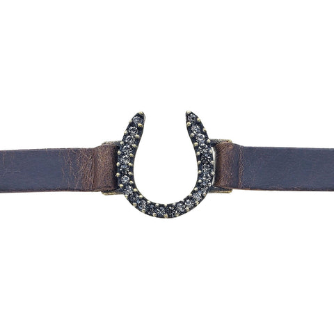 Rebel Crystal Horseshoe Slender Leather Bracelet