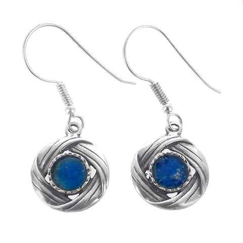 Israeli Roman Glass Circle Weave Sterling Earrings