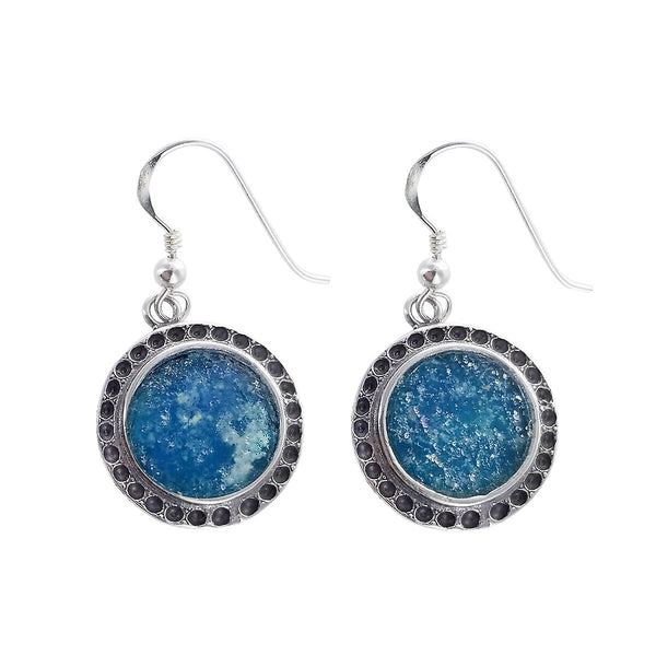 Roman Glass Sterling Silver Round Earrings