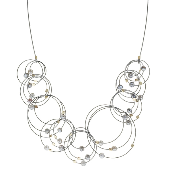 Silver Gold Orbiting Circles Labradorite Necklace 