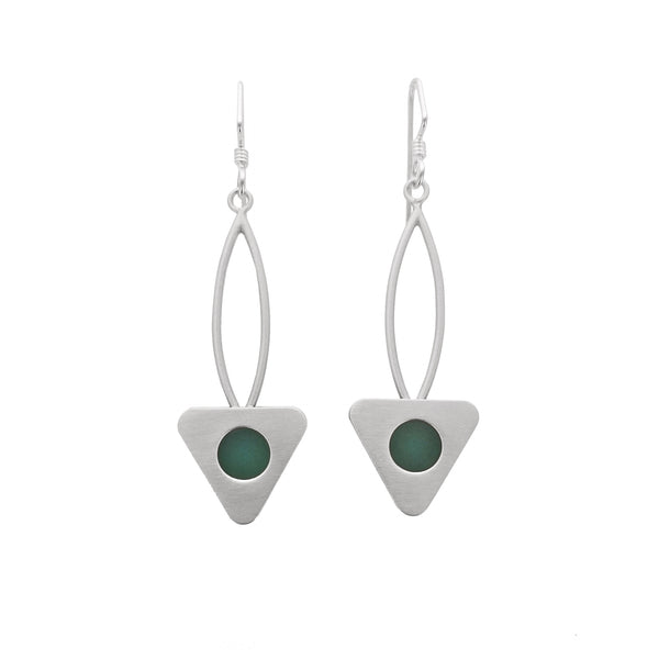 Mar Brushed Sterling Triangle Sea Glass Earrings