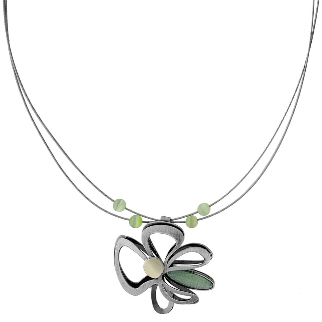 Christophe Poly Silver Green Flower Blossom Necklace – Sheva