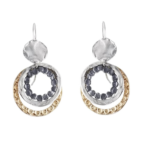 Israeli Bold Triple Silver Gold Hoop Earring