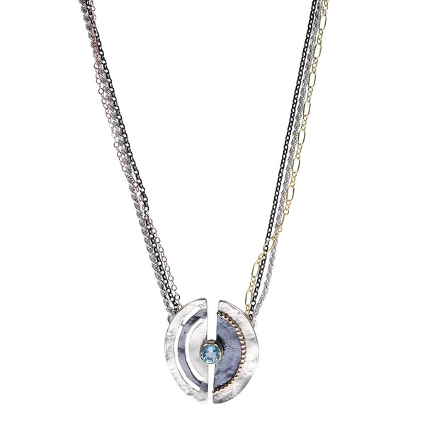 Israeli Dganit Chen Abstract Blue Topaz Pendant Necklace