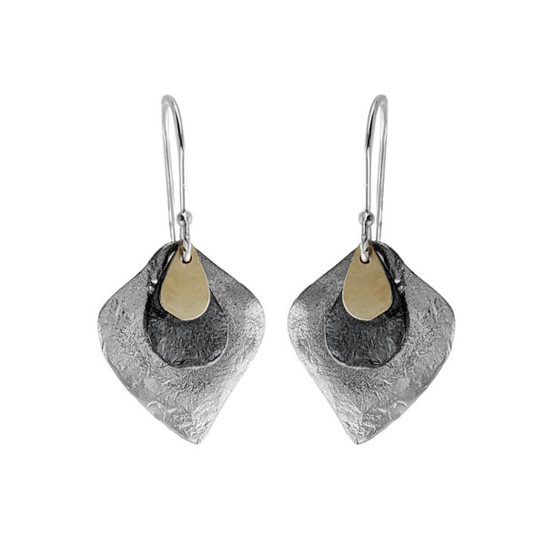 Israeli Dganit Hen Layered Petal Mixed Metal Earrings