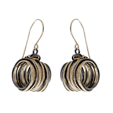 Israeli Interwoven Gold Silver Cylindrical Strands Earrings Side View