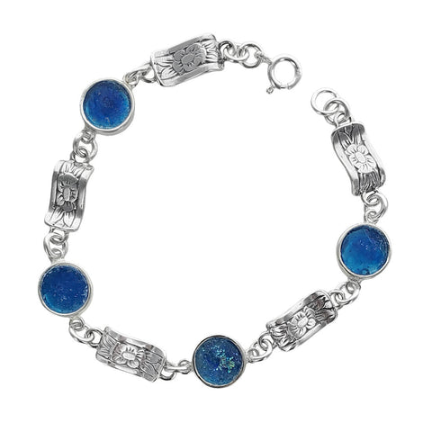 Israeli Roman Glass Floral Bracelet