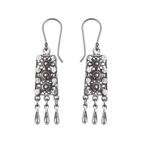  Israeli Yemenite Flower Path Drop Earrings