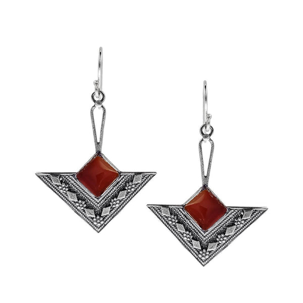  Israeli Yemenite Looped Carnelian Drop Earrings