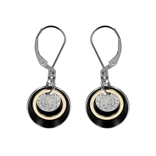 J & I Gold Circle Silver Cupped Disc Earrings